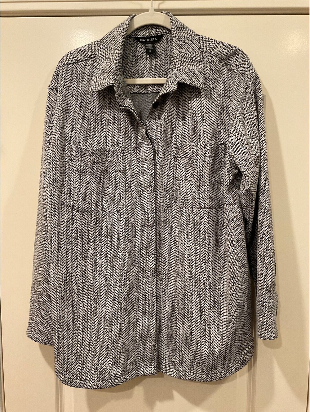 Athleta Braiden Textured Shirt Jacket Shacket Black & White Herringbone Size M